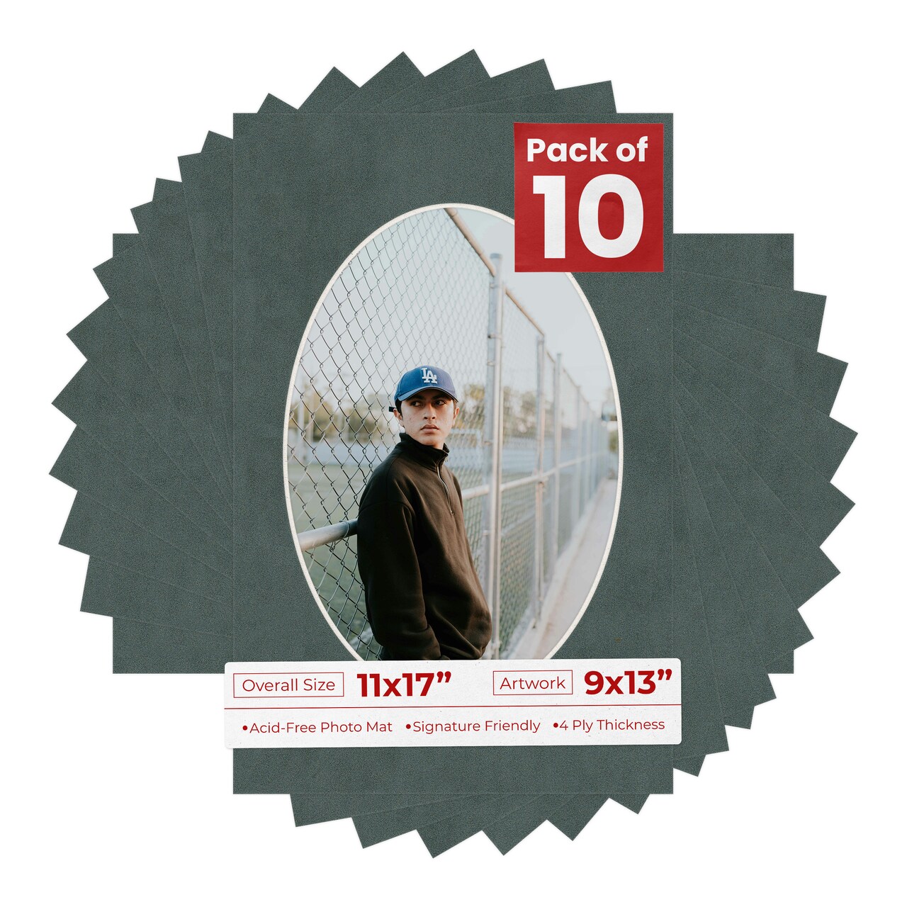 Dark Grey Suede Mat Board for 11x17 Frames - Oval Opening for 9x13 Photos